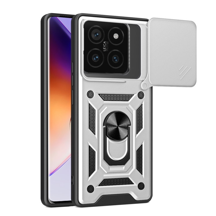 

For Xiaomi 14T Pro 5G Sliding Camera Cover Design TPU Hybrid PC Phone Case(Silver)