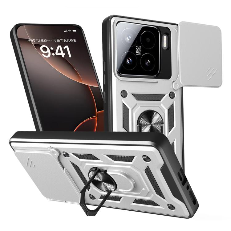 

For Xiaomi 15 Sliding Camera Cover Design TPU+PC Phone Case(Silver)