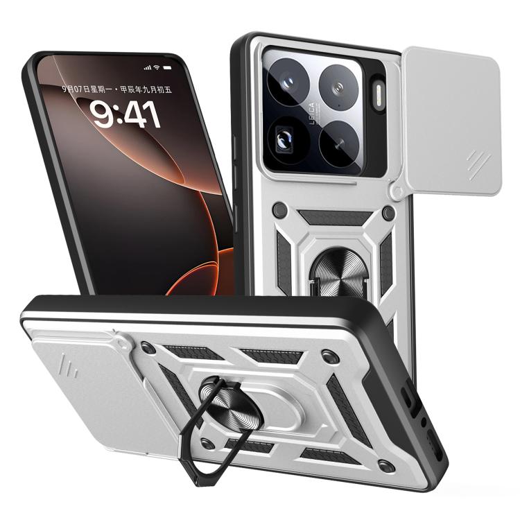 

For Xiaomi 15 Pro Sliding Camera Cover Design TPU+PC Phone Case(Silver)