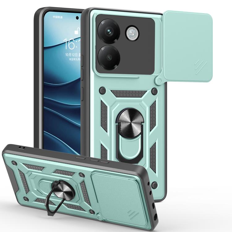 

For Xiaomi Poco M7 Pro 5G Sliding Camera Cover Design TPU+PC Phone Case(Mint Green)