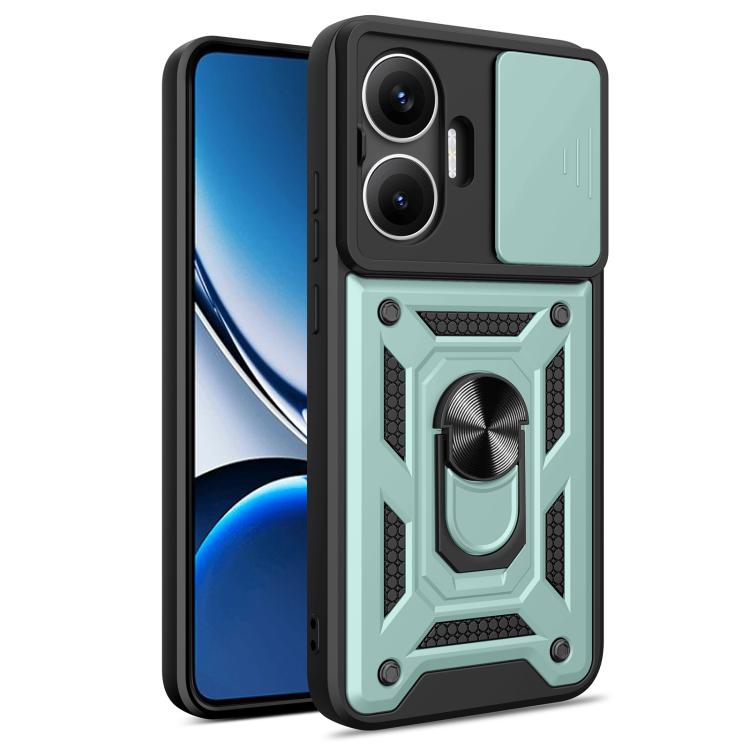 

For Xiaomi Poco F7 Sliding Camera Cover Design TPU+PC Phone Case(Mint Green)