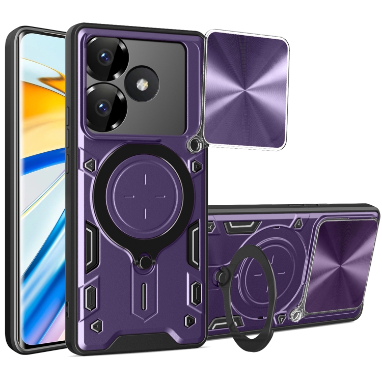 

For Xiaomi Poco F6 CD Texture Sliding Camshield Magnetic Holder Phone Case(Purple)