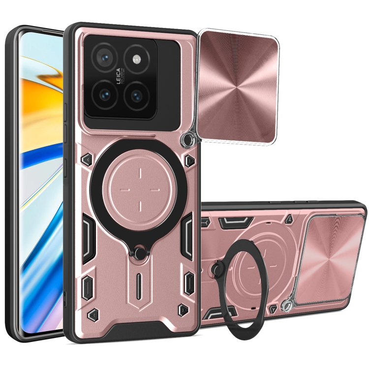

For Xiaomi 14T 5G CD Texture Sliding Camshield Magnetic Holder Phone Case(Pink)
