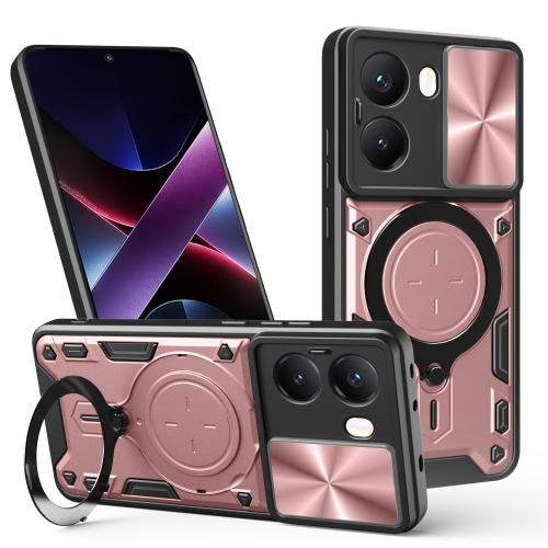 

For Xiaomi Poco X7 Pro 5G Global CD Texture Sliding Camshield Magnetic Holder Phone Case(Pink)