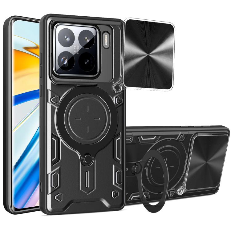 

For Xiaomi 15 CD Texture Sliding Camshield Magnetic Holder Phone Case(Black)