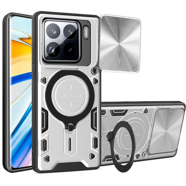 

For Xiaomi 15 CD Texture Sliding Camshield Magnetic Holder Phone Case(Silver)