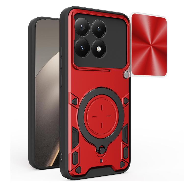 

For Xiaomi 15T 5G CD Texture Sliding Camshield Magnetic Holder Phone Case(Red)