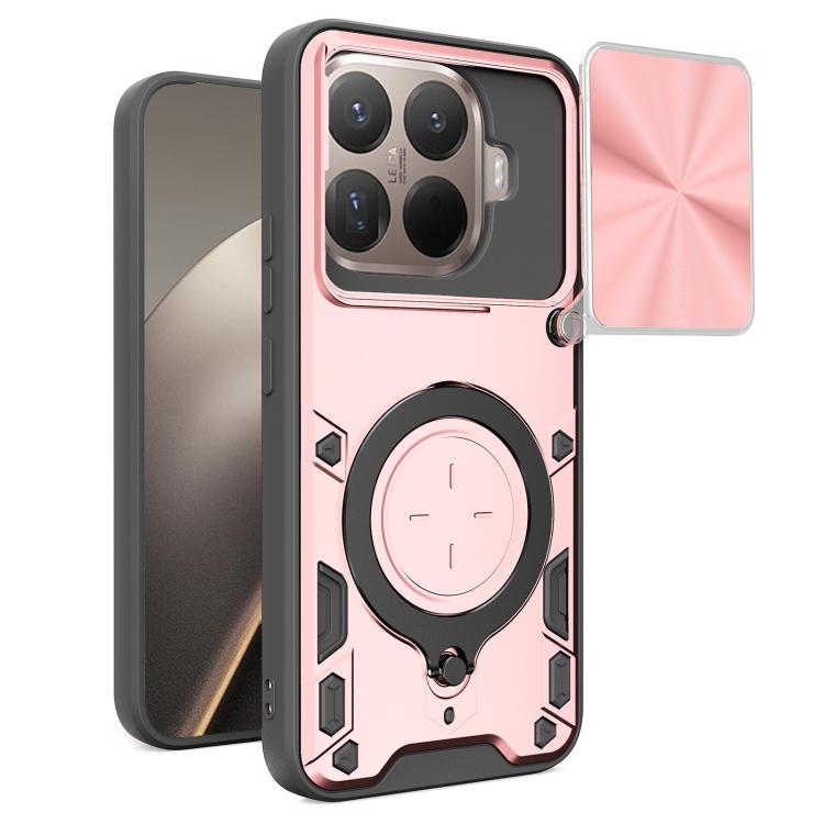

For Xiaomi 15T Pro 5G CD Texture Sliding Camshield Magnetic Holder Phone Case(Pink)