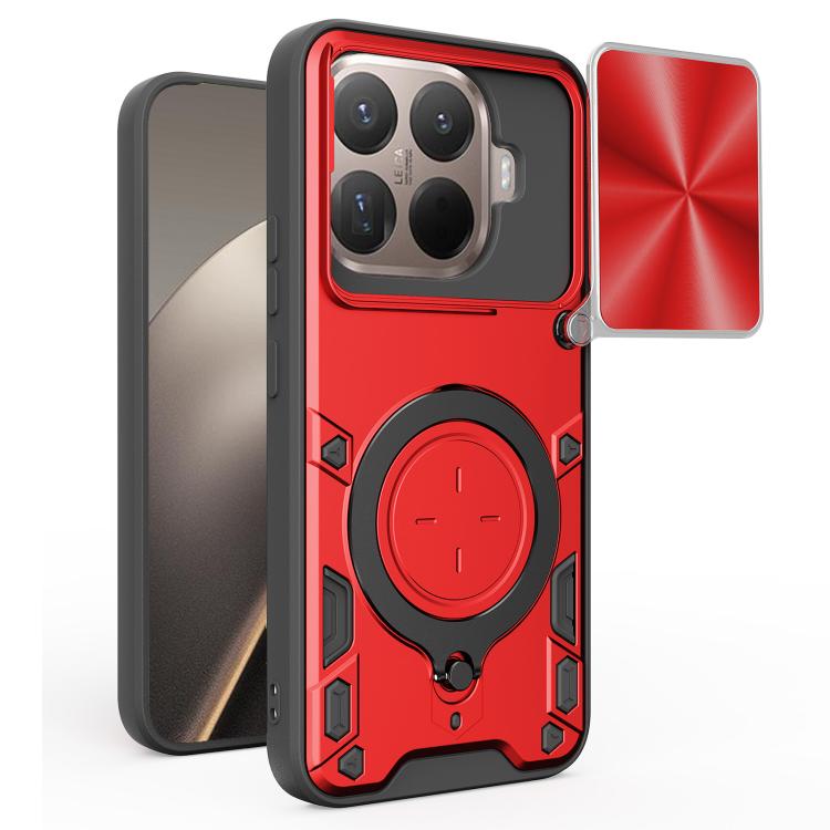 

For Xiaomi 15T Pro 5G CD Texture Sliding Camshield Magnetic Holder Phone Case(Red)