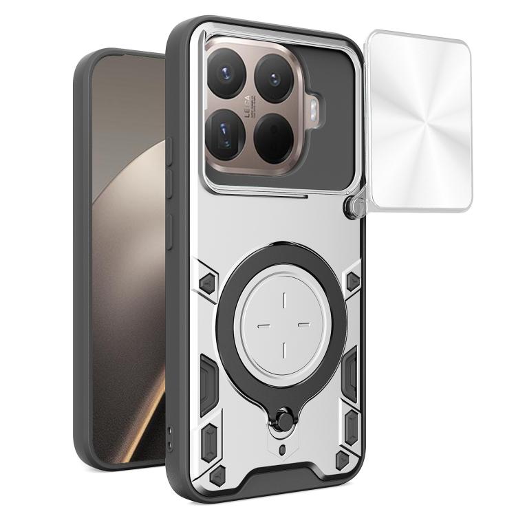 

For Xiaomi 15T Pro 5G CD Texture Sliding Camshield Magnetic Holder Phone Case(Silver)