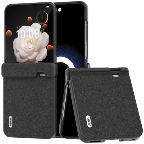 

For Honor Magic V Flip ABEEL Three Parts Genuine Leather Wave Black Edge Phone Case(Black)