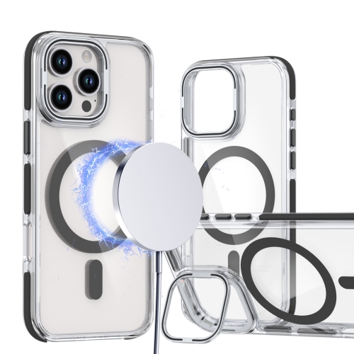 

For iPhone 14 Pro Dual-Color Clear Acrylic Hybrid TPU Lens Flip Holder MagSafe Phone Case(Black)