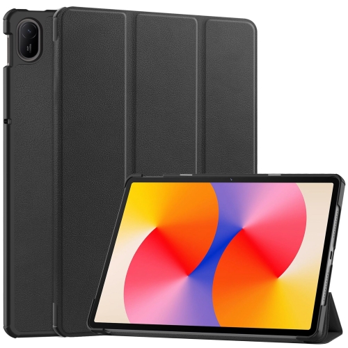 

For Huawei Matepad SE 11 Custer Pure Color 3-Fold Holder Smart Leather Tablet Case(Black)