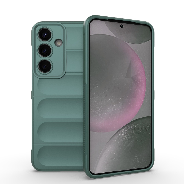 

For Samsung Galaxy S25+ 5G Magic Shield TPU + Flannel Phone Case(Dark Green)