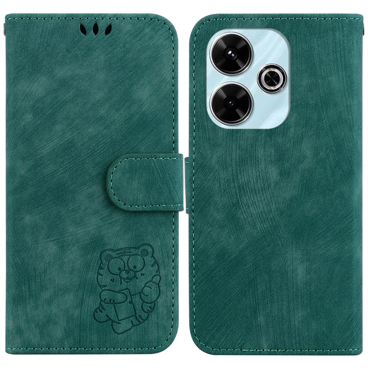 

For Redmi 13 4G Little Tiger Embossed Leather Phone Case(Green)