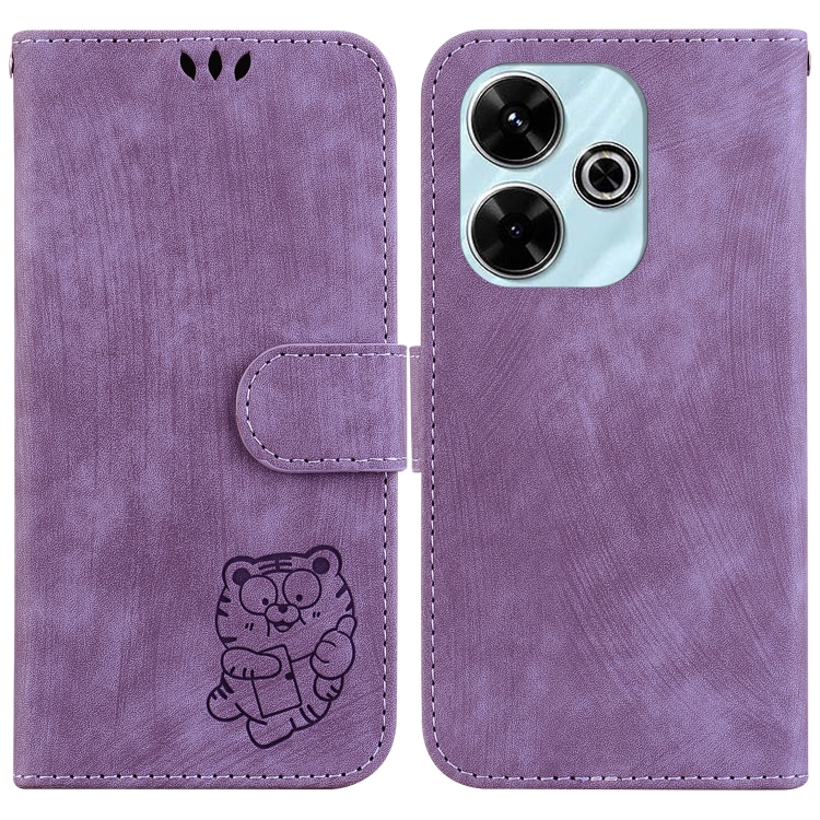

For Redmi 13 4G Little Tiger Embossed Leather Phone Case(Purple)