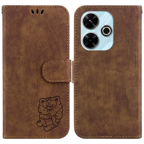 

For Redmi 13 4G Little Tiger Embossed Leather Phone Case(Brown)