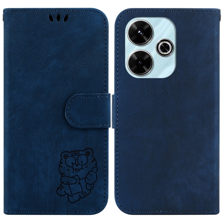 

For Redmi 13 4G Little Tiger Embossed Leather Phone Case(Dark Blue)