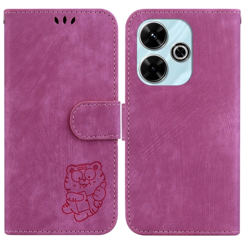

For Redmi 13 4G Little Tiger Embossed Leather Phone Case(Rose Red)