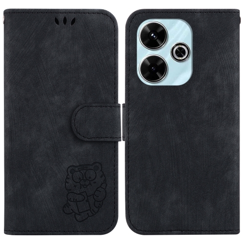 

For Redmi 13 4G Little Tiger Embossed Leather Phone Case(Black)