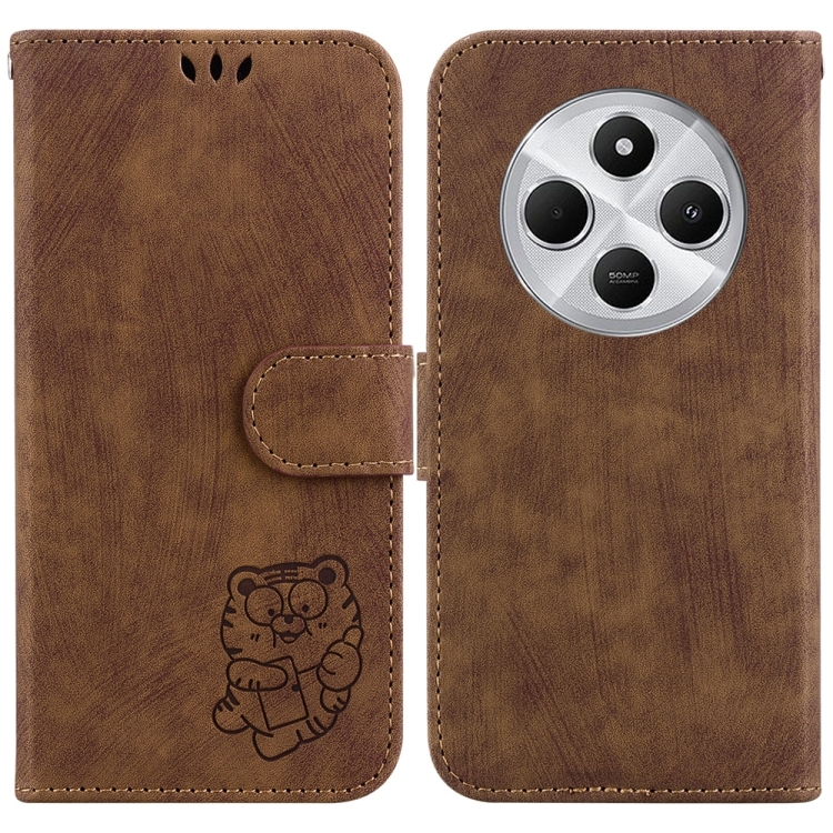 

For Redmi 14C 4G Little Tiger Embossed Leather Phone Case(Brown)