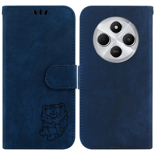 

For Redmi 14C 4G Little Tiger Embossed Leather Phone Case(Dark Blue)