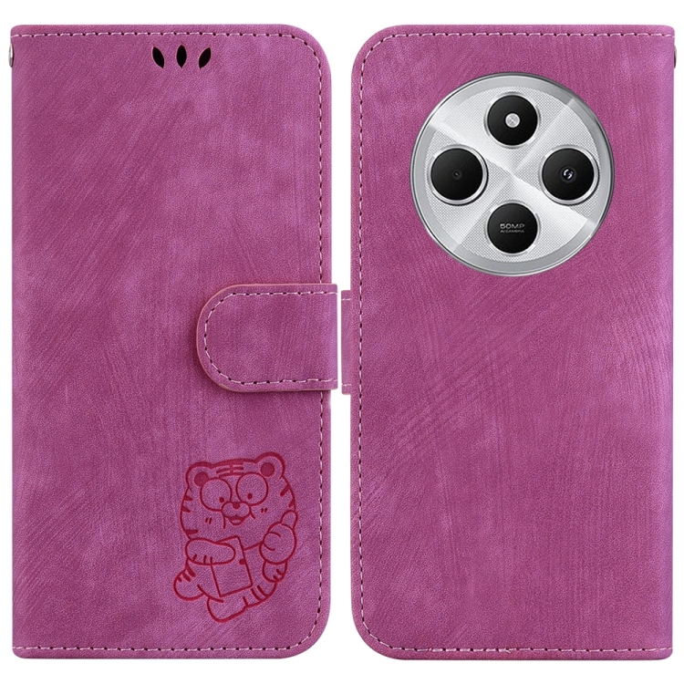 

For Redmi 14C 4G Little Tiger Embossed Leather Phone Case(Rose Red)