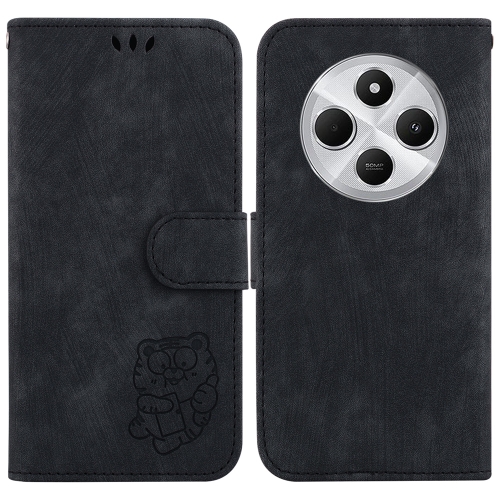 

For Redmi 14C 4G Little Tiger Embossed Leather Phone Case(Black)