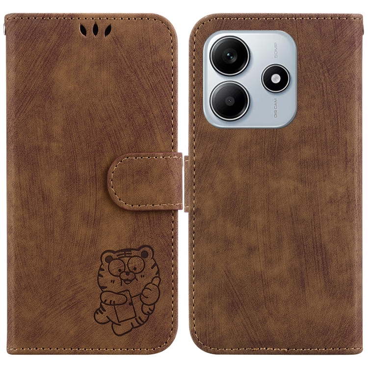 

For Redmi Note 14 5G Little Tiger Embossed Leather Phone Case(Brown)