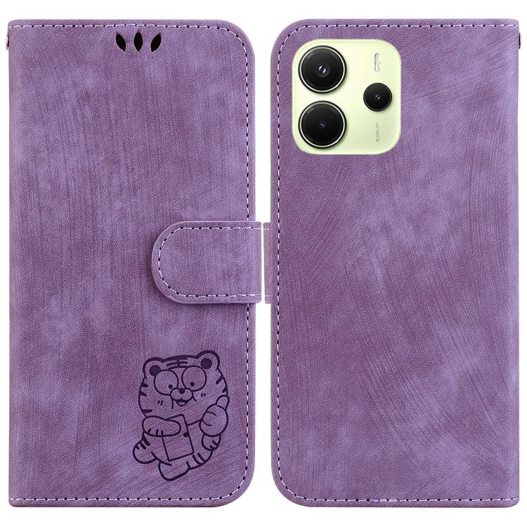

For Redmi Note 14 4G 163.25mm Little Tiger Embossed Leather Phone Case(Purple)