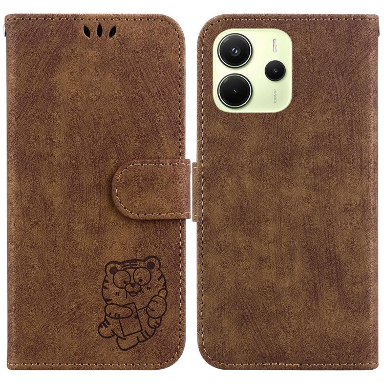 

For Redmi Note 14 4G 163.25mm Little Tiger Embossed Leather Phone Case(Brown)