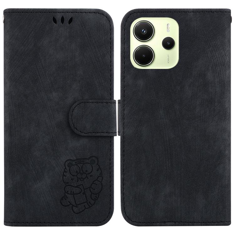 

For Redmi Note 14 4G 163.25mm Little Tiger Embossed Leather Phone Case(Black)