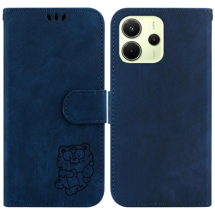 

For Redmi Note 14 4G 164.84mm Little Tiger Embossed Leather Phone Case(Dark Blue)