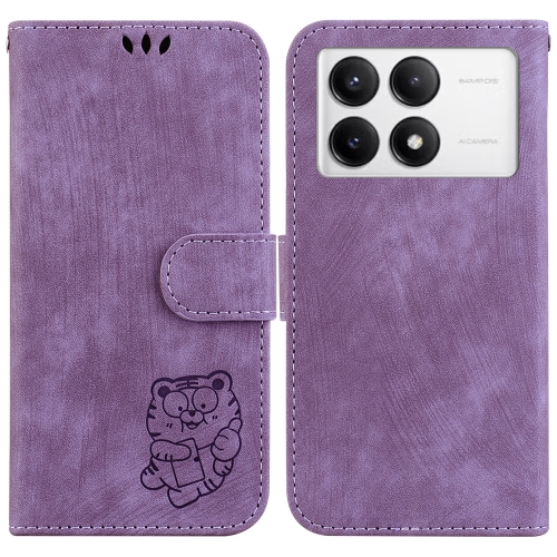 

For Xiaomi Poco F6 Pro Little Tiger Embossed Leather Phone Case(Purple)