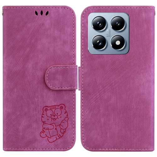 

For Xiaomi 14T Little Tiger Embossed Leather Phone Case(Rose Red)