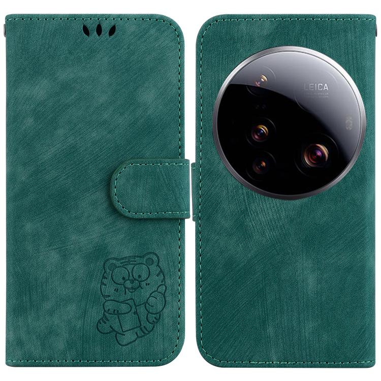 

For Xiaomi 15 Ultra Little Tiger Embossed Leather Phone Case(Green)