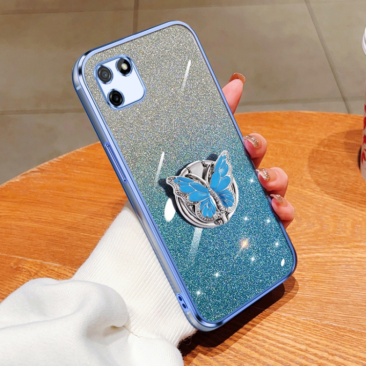 For Realme C11 Plated Gradient Glitter Butterfly Holder TPU Phone