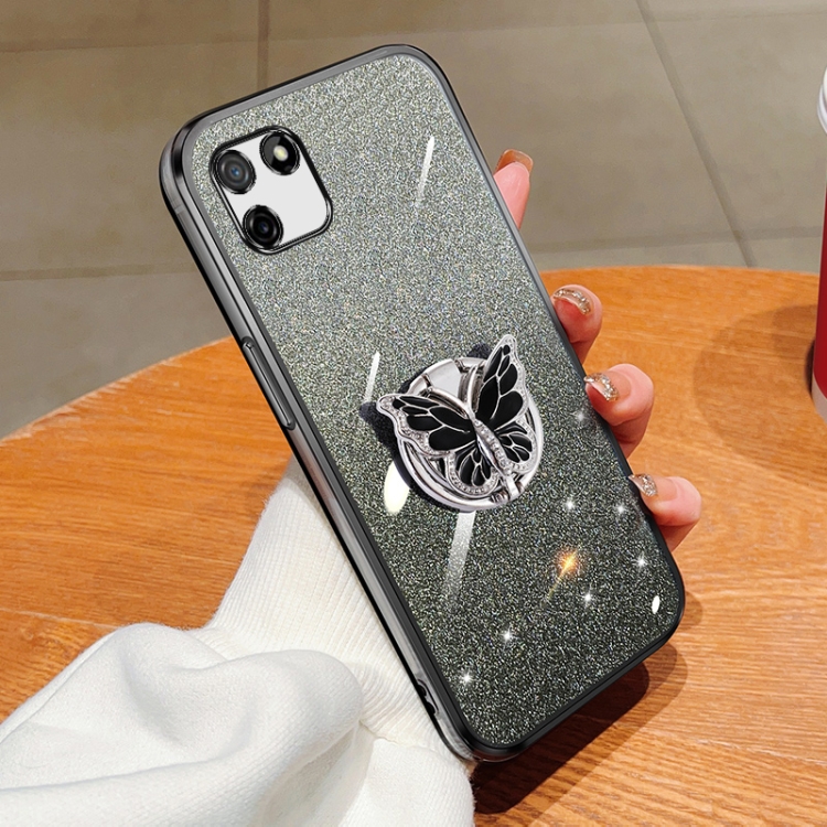 For Realme C11 Plated Gradient Glitter Butterfly Holder TPU Phone