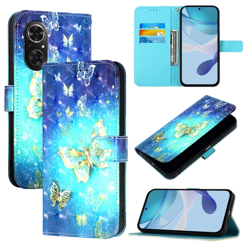 

For Honor 50 SE / Huawei Nova 9 SE 3D Painting Horizontal Flip Leather Phone Case(Golden Butterfly)