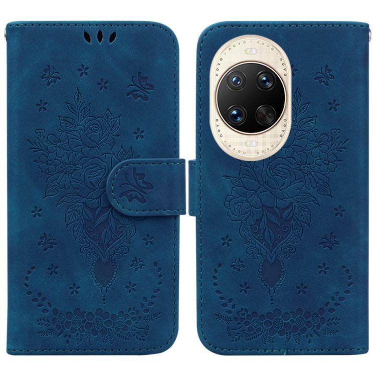 

For Huawei nova 14 Ultra Butterfly Rose Embossed Leather Phone Case(Blue)