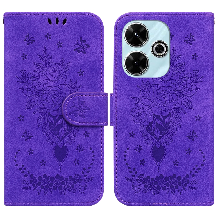 

For Redmi 13 4G Butterfly Rose Embossed Leather Phone Case(Purple)