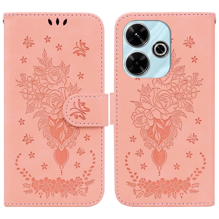 

For Redmi 13 4G Butterfly Rose Embossed Leather Phone Case(Pink)