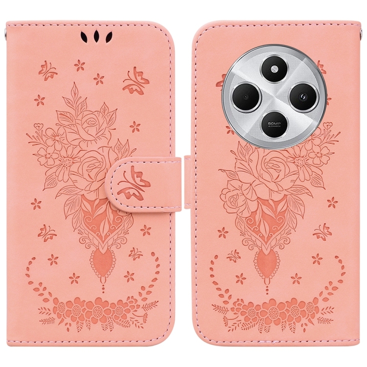 

For Redmi 14C 4G Butterfly Rose Embossed Leather Phone Case(Pink)