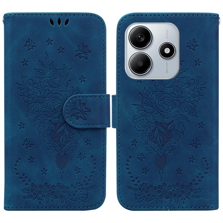 

For Redmi Note 14 5G Butterfly Rose Embossed Leather Phone Case(Blue)