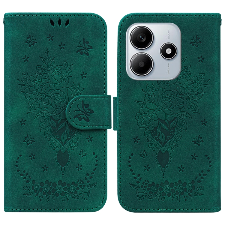 

For Redmi Note 14 5G Butterfly Rose Embossed Leather Phone Case(Green)