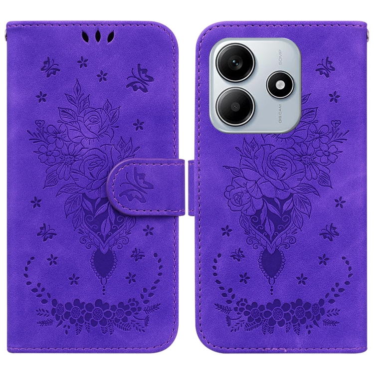 

For Redmi Note 14 5G Butterfly Rose Embossed Leather Phone Case(Purple)