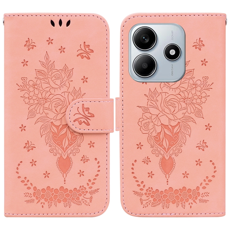 

For Redmi Note 14 5G Butterfly Rose Embossed Leather Phone Case(Pink)