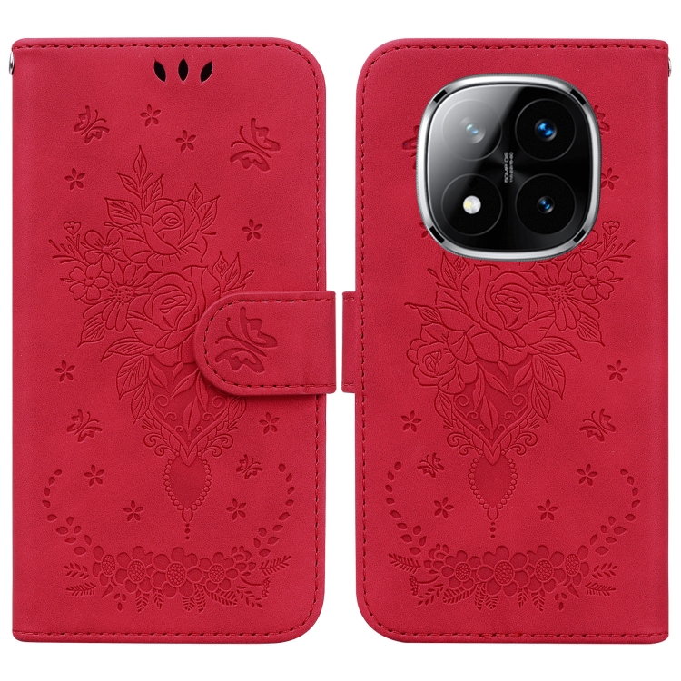 

For Redmi Note 14 Pro / Note 14 Pro+ 5G Butterfly Rose Embossed Leather Phone Case(Red)