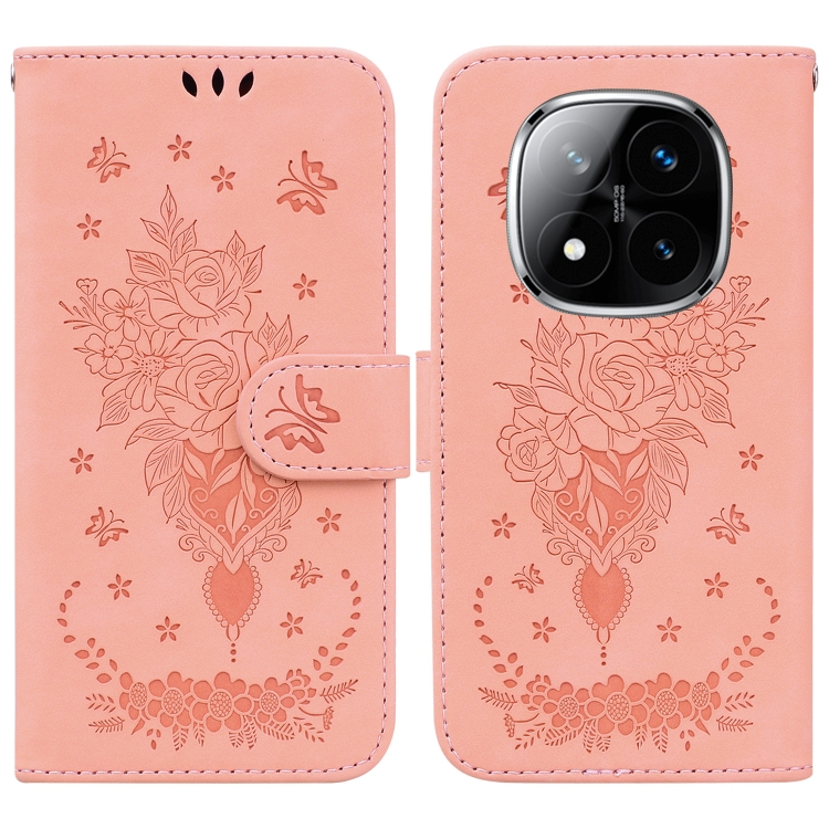 

For Redmi Note 14 Pro / Note 14 Pro+ 5G Butterfly Rose Embossed Leather Phone Case(Pink)
