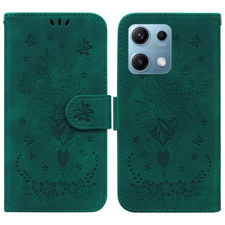 

For Redmi Note 14S 4G Butterfly Rose Embossed Leather Phone Case(Green)